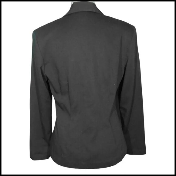 Black Tapered Blazer Jacket Minimalist Corporate Femme Fatale - Picture 3 of 16